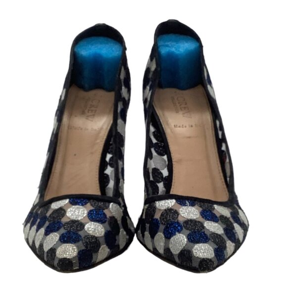 J. CREW COLLECTION 10.5 Elsie Polka Dot Mesh Stiletto Pumps Point Toe Navy Multi - Picture 6 of 11